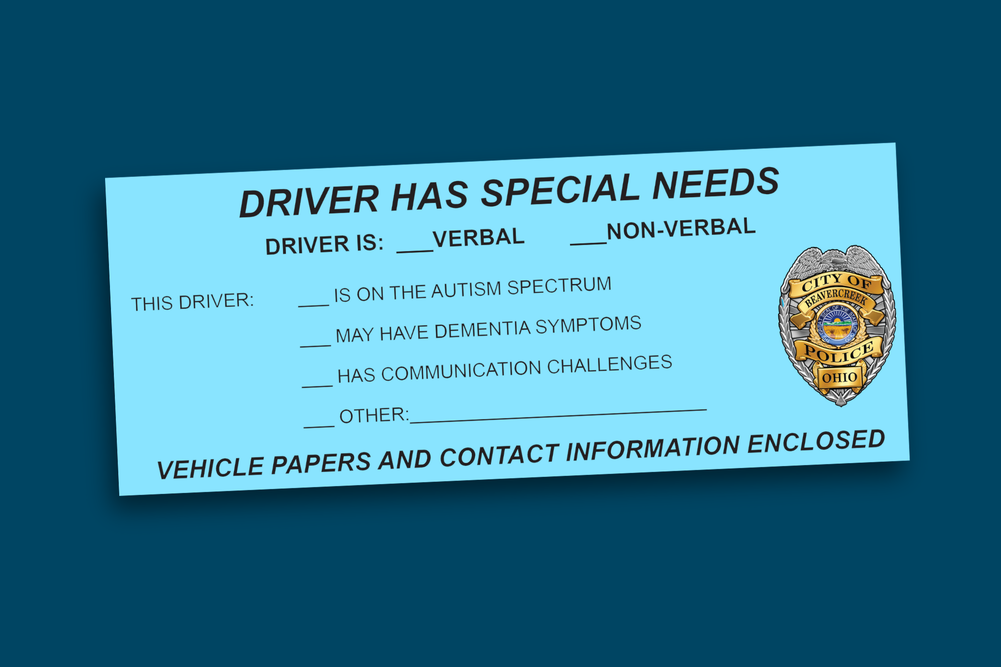 Beavercreek Police Department Blue Envelope Program 