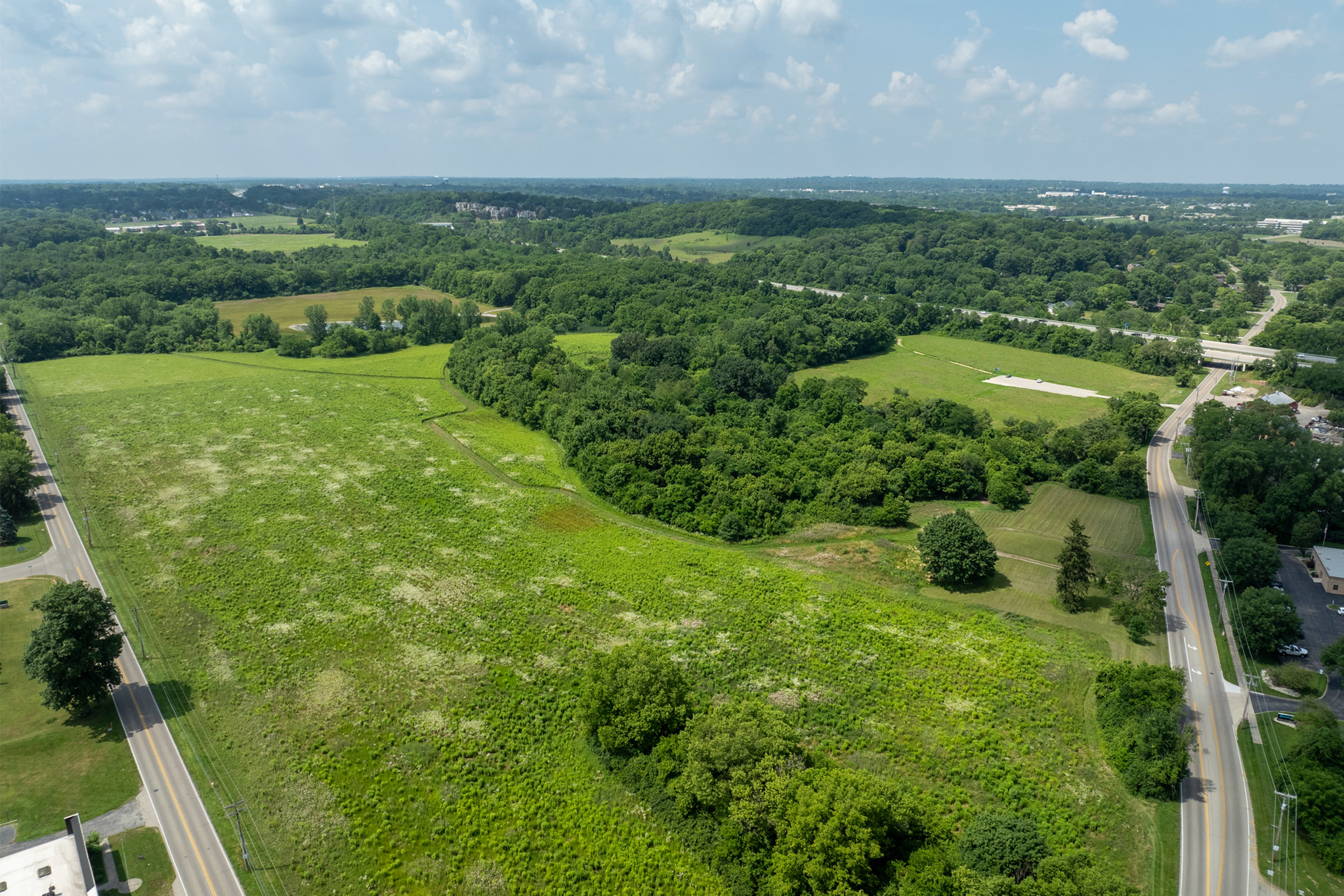 Aerial view of Spring House Park and Grange Hall Road